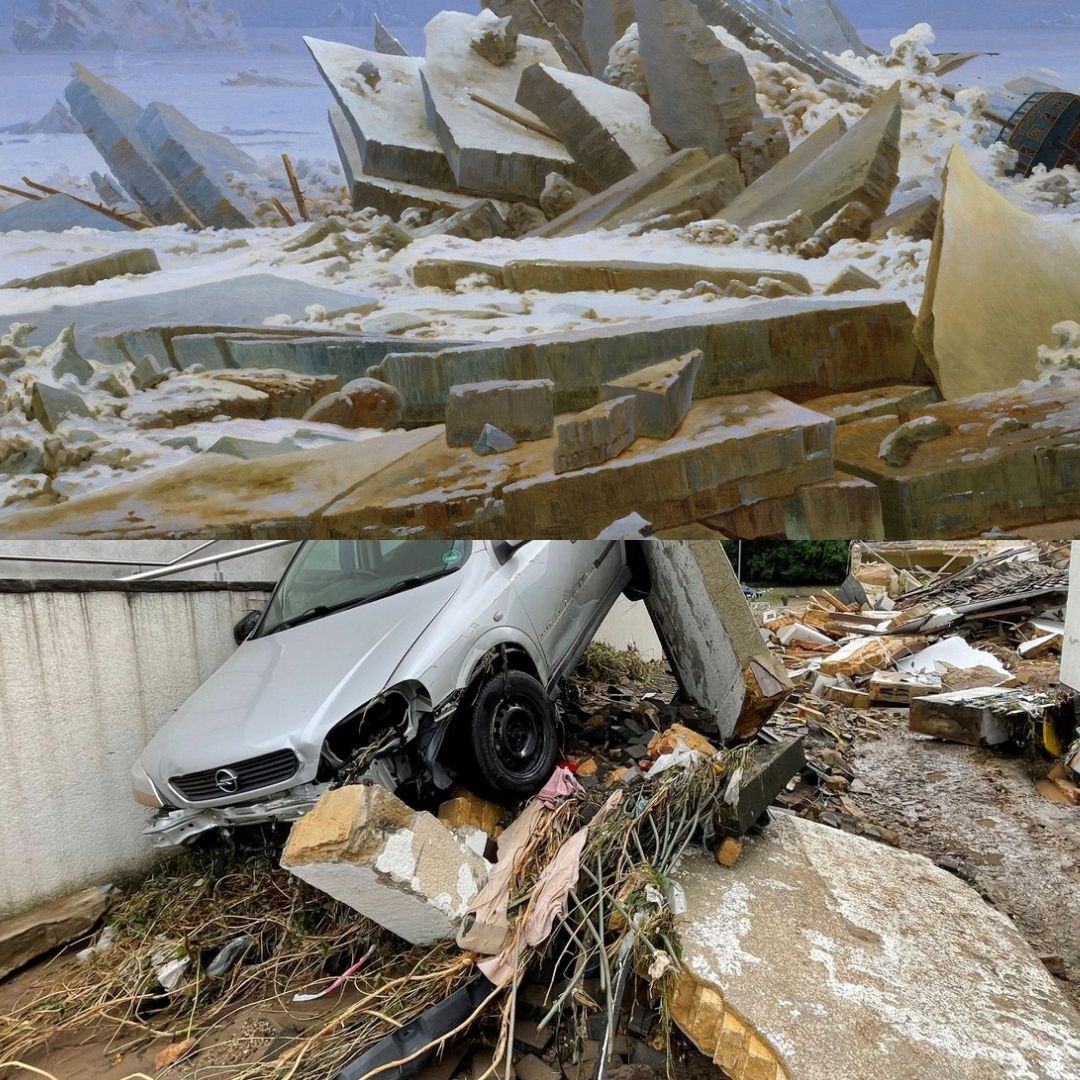 inondations tragiques en Allemagne et paysage de Friedrich